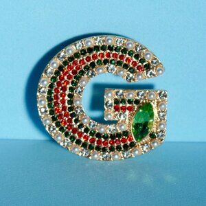 G Crystal and Pearl Brooch